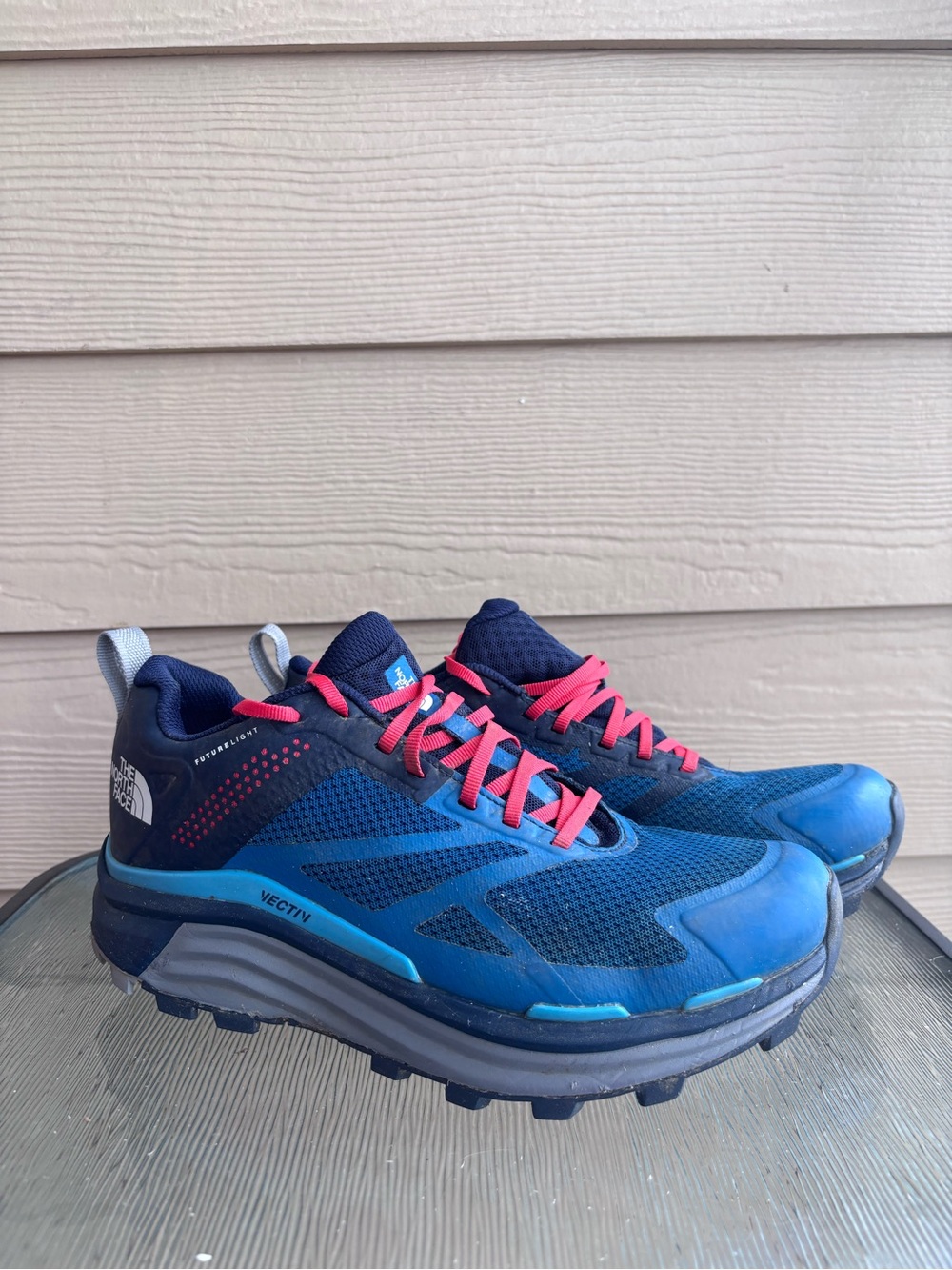 The North Face Vectiv Blue Trail Sneakers with Pink Laces
